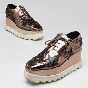 Stella McCartney Bronze Metallic Faux Leather Platform Star Elyse Oxfords